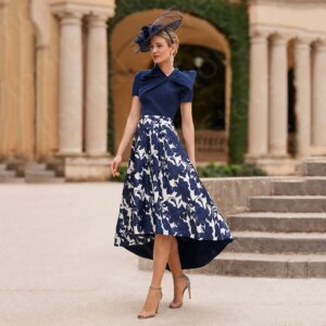 New Classic Navy Blue Mother of the Bride Dresses 2024 High Low Mother Gowns Short Sleeves Wedding Party Dresses Tea Length