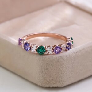 Provence 18K/14K/10K Solid Gold Multi-Color Round Lab Grown Gems With Baguette Cut Moissanite Engagement Ring Customized Gift