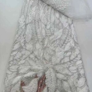 Latest French 3D Sequins lace Fabric 2025 High Quality Nigerian Beads Lace Fabric For wedding Party Dress Sewing