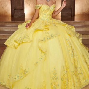 Yellow Shiny Princess Quinceanera Dresses Off Shoulder Appliqued Lace Beads Tull Sweet 16 Dress Ball Gown Vestidos 15 De Anos