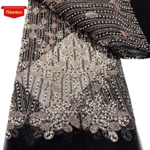 2025Latest Austria Best Quality Luxurious Elegant Soft Mesh lace With Stones Beads Fabric For Wedding Evening Dresses NN1298_R