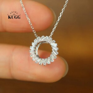KUGG 100% 18K White Gold Necklace Women 0.50carat Real Natural Diamond Pendant Necklace Romantic Shiny Design Wedding Jewelry