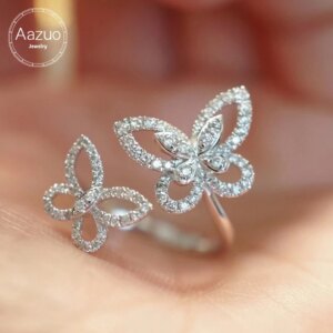 Aazuo Fine Jewelry 18K White Gold Real Diamonds 0.37ct Luxury Butterfly Ring Gift For Woman Deluxe Banquet Fashion Jewelry Au750