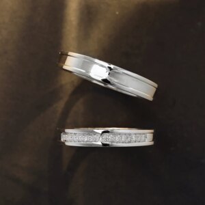 Custom Designer PT950 Platinum Ring Set with Lab-Grown Diamonds – Concave Design Couples Engagement & Wedding Rings