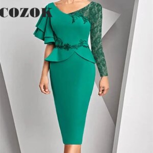 Satin V neck Long Sleeves Navy Blue Mother Of The Bride Dresses Sheath  Appliques Lace Bride Mother Formal Dress Custom SX66