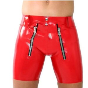 customized latex short red latex shorts with zipper details design handmade natural rubber clubwear cosplay