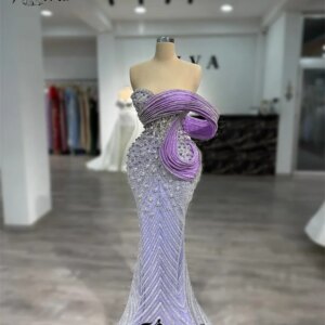 Luxury Bead Pearls Prom Dresses 2025 Customized Light Purple Sequin Mermaid Evening Party Dress Wedding Guest vestidos de noche