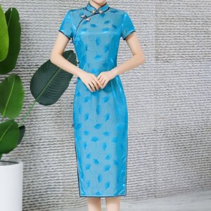 New Chinese Style Improved Banquet Dress and Cheongsam Qipao Women’s Clothing High Quality Real Silk Plain Jacquard Handmade