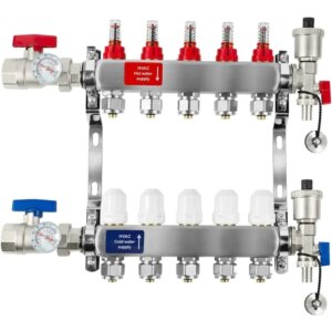 5 Loop Radiant Heat Manifold, 5-zone PEX Tubing Manifolds with Compatible Outlets, for Hydronic Radiant Floor Heating