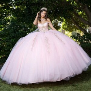 EVLAST Customized 2025 Pink Ball Gown Quinceanera Dress Lace Applique Beading Cape Corset Sweet 16 Vestidos De 15 Anos E1Q574