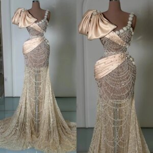 Graceful Evening Dresses Sequins Beading Pearls Prom Dress See Through Sleeveless Mermaid Party Gowns Vestidos De Noche