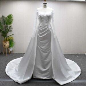 Vestido De Novia 2025 O-Neck Long Sleeve Lace Up Button Back Sexy Mermaid Customized Wedding Dress Women With Detachable Train