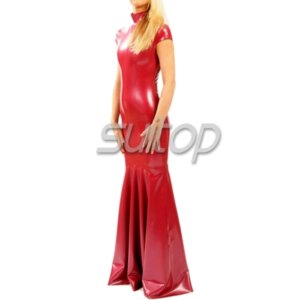 latex red evening dress