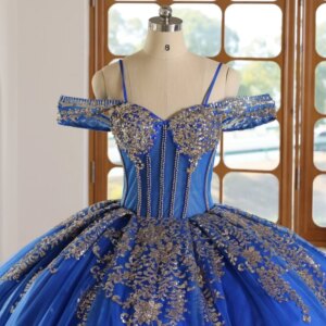Customized Shiny royal blue Quinceanera Dress Off Shoulder Tull sequin applique crystal Lace ruffle vestidos de 15 Quinceanera