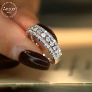 Aazuo 18K White Gold Real Natural Diamond 0.65ct Luxury Engagement Ring Gifted For Woman Deluxe Banquet Jewelry Woman’s Fashion