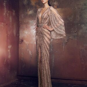 Delicate Deep V Neck Evening Dress With Belt Illusion Beads Sequined Shimmering Cocktail Customized New Arrival Women Party Wear
