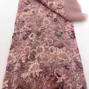 Pink Luxury African Tulle Laces Latest Handmade Beads Lace Fabric High Quality Nigerian Tulle Net Lace Embroidery Bride Lace