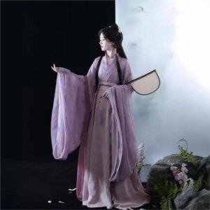 Adult Hanfu female students printed collar wide sleeve Chinese style eight broken skirt costume daily
