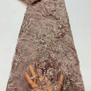 High Quality Beaded Lace Fabrics for Wedding Fabric Material Bridal Lace with Sequins Luxury African Lace Fabric 5 Yards HX