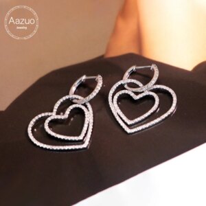 Aazuo 18K White Gold Real Diamonds 0.80ct Removable Heart Shape Hoop Earring Gifted For Women Advanced Wedding Party Au750