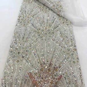 White Nigerian Heavy Handmade Beads Lace Fabric 2025 High Quality Sequins Beaded Embroidery African French Lace Fabric For Dress