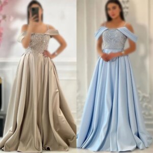 Customized Charmeuse Sequined Pleat A-line Off-the-shoulder Long Dresses Bespoke Occasion Evening Elegant Sparkle
