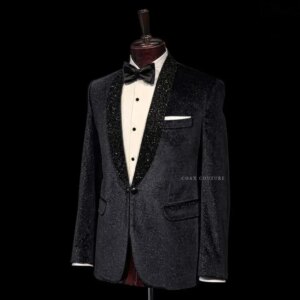 Black Glitter Crystal Formal Men Suits Spring Autumn Two Pieces Groom Wear ( Jacket Pants )