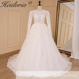 elegant O neck long sleeve 3D flower shinny lace wedding dress plus size robe de mariee Lace beading A line Wedding Bridal Gown