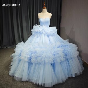 Customized Blue Long Cheap Quinceanera Dresses Ball Gown Strapless Organza Graduation Party Dress vestido de 15 quinceañera