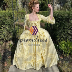 Light Yellow Rococo Costume Evening Dress With Sleeves Civil War Victorian French Masquerade Prom Dress Cosplay Party Customized