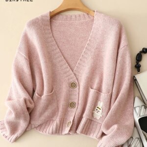 BirdTree, 4G 100%Pure Cashmere Cardigans, Women V-Neck Embroidery, Elegant Sweet Knit Sweater, 2024 Fall Winter Tops T48938QC