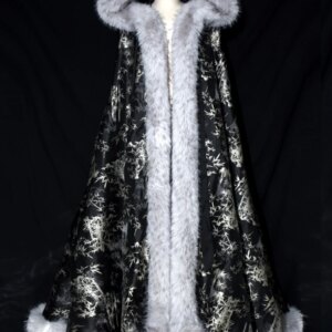 Chinese traditional Hanfu black printed cape cape with large wool collar hooded winter style cosplay chinese dress