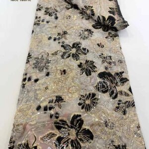 African French Mesh Lace Fabric Latest 2025 Nigerian Beaded Lace Embroidered Chiffon Fabric with Sequins for Women Dress Party