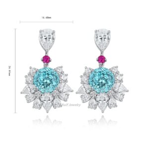 Ruif 925 Sterling Silver Luxury 6.7ct Lab Grown Paraiba Earrings for Women Temperament Girl Gift Wedding Party Jewelry