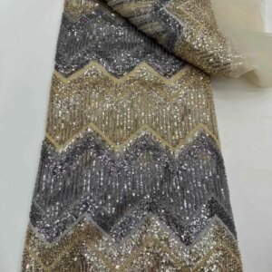 Gold Beads Lace Fabric Embroidered Dubai 2025 Burnt Orange Lace Fabric With Sequence African Tulle Lace For Wedding Dress KB4736