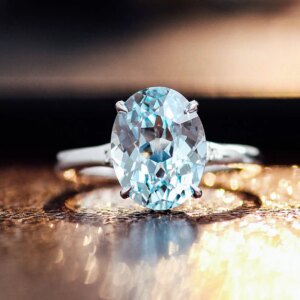Provence 18K/14K/10K Solid Gold Oval Cut Lab Grown Aquamarine Halo Ring With Side DEF VVS Round Moissanite For Woman Trendy Gift