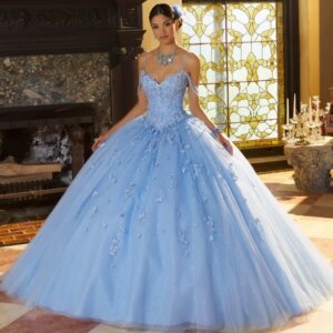 EVLAST Customized 2025 Sky Blue Ball Gown Quinceanera Dress Applique Beading Ruffles Corset Sweet 16 Vestidos De 15 Anos E1Q701