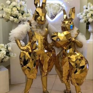Golden Rabbit Mirror Custome Hand-Sewn Headgear Sliver Lace Animal Costumes for Former Show and Amusement Park Parades Halloween