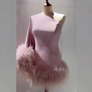 Customized Jersey Feathers Pleat Graduation A-line One-shoulder Bespoke Occasion Gown Short Dresses Saudi Arabia Evening
