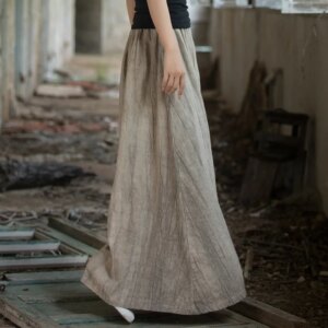 Ramie Tie-Dyed New Chinese Spring and Summer Cotton Linen Women’s Elastic Waist Long Wild Artistic Loose Skirt