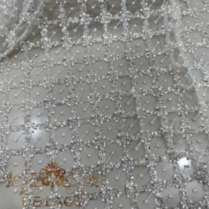 YCM New Style Lace Embroidery Crystal Sequins Delicate Pearls Embroidered Beaded Lattice Lace Wedding Dress