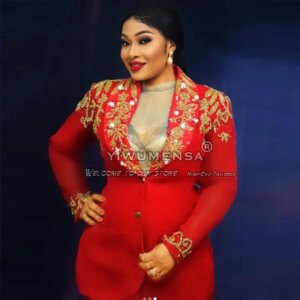 Elegance Red Suits For Women Crystals Gold Appliques Formal Party Bride’s Mother Dress Custom Made Business Ladies Office Blazer