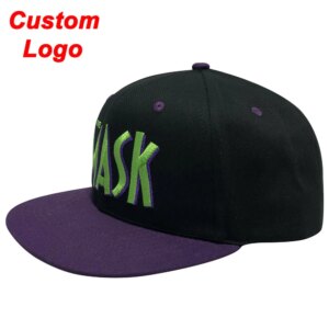 Custom OEM Text Black With Purple Brim MOQ 20 PCS Tennis Hat Sun Head Wear Ball Player Gift Present Baseball Caps