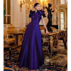 Customized  Evening Dress High Quality Formal Prom Party Short Sleeve Floor Length Floor Length Pretty Women Gown Formal Occasio