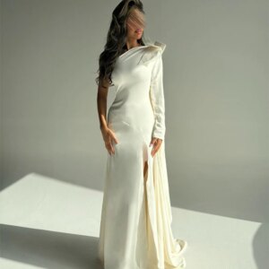 Customized Exquisite Elegant Jersey Pleat Bow Straight One-shoulder Long Dresses Homecoming Dresses Sizes Available High Quality