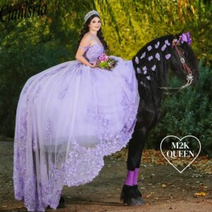 Lilac Appliques Lace Corset Ball Gown Quinceanera Dresses Off The Shoulder Vestidos De 15 Anos