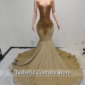 Sparkly Champagne O N Appliques Long Prom Dresses For Black Girl 2025 part Gown for special occasions Mermaid Customized