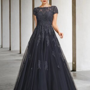 2025 Elegant A-line Mother of the Bride Dress Jewel Lace Tulle Short Sleeve Appliques Bridal Party Gown Robe De Soiree