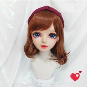 (Miao11)Female Sweet Girl Resin Half Head Kigurumi BJD Eyes Crossdress Cosplay Japanese Anime Role Lolita Mask With Eyes And Wig