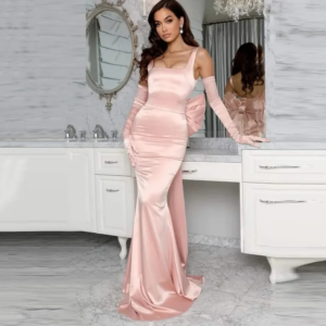 Elegant Square Neck Evening Dress 2024 Sexy Mermaid Sleeveless Floor Length Prom Birthday Party Gown Big Bow  Customized